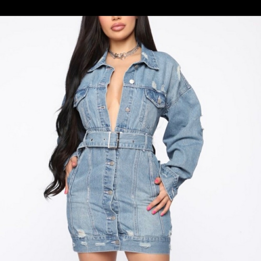 FASHION NOVA Denim Mini Dress - Medium Blue Wash